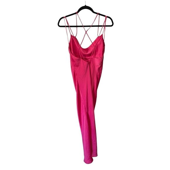 ZARA SATIN CAMISOLE MAXI SLIP DRESS NEON FUCHSIA PINK CRISSCROSS STRAPS - Picture 6 of 9